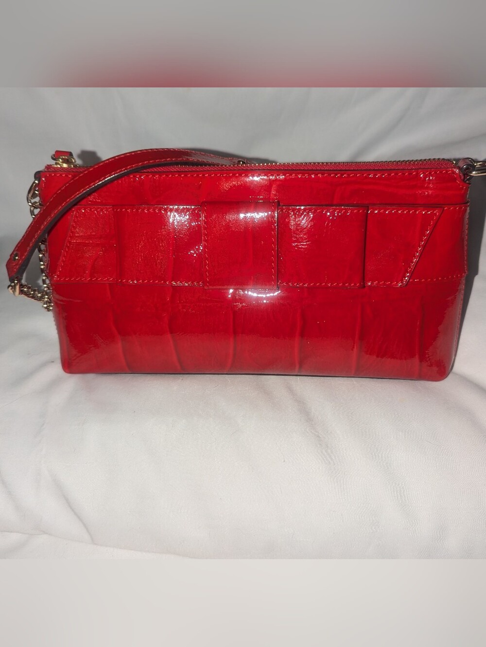 Kate Spade Byrd Knightsbridge Red Croc Patent Leather Clutch Shoulder Bag